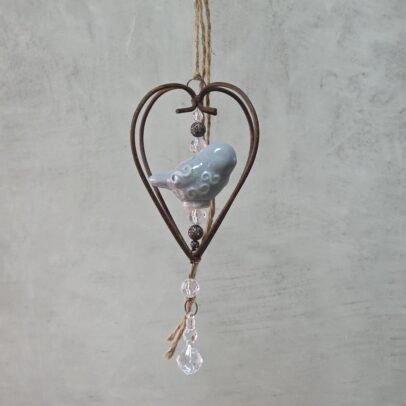 COLGANTE JAULA CORAZON PAJARITO GRIS