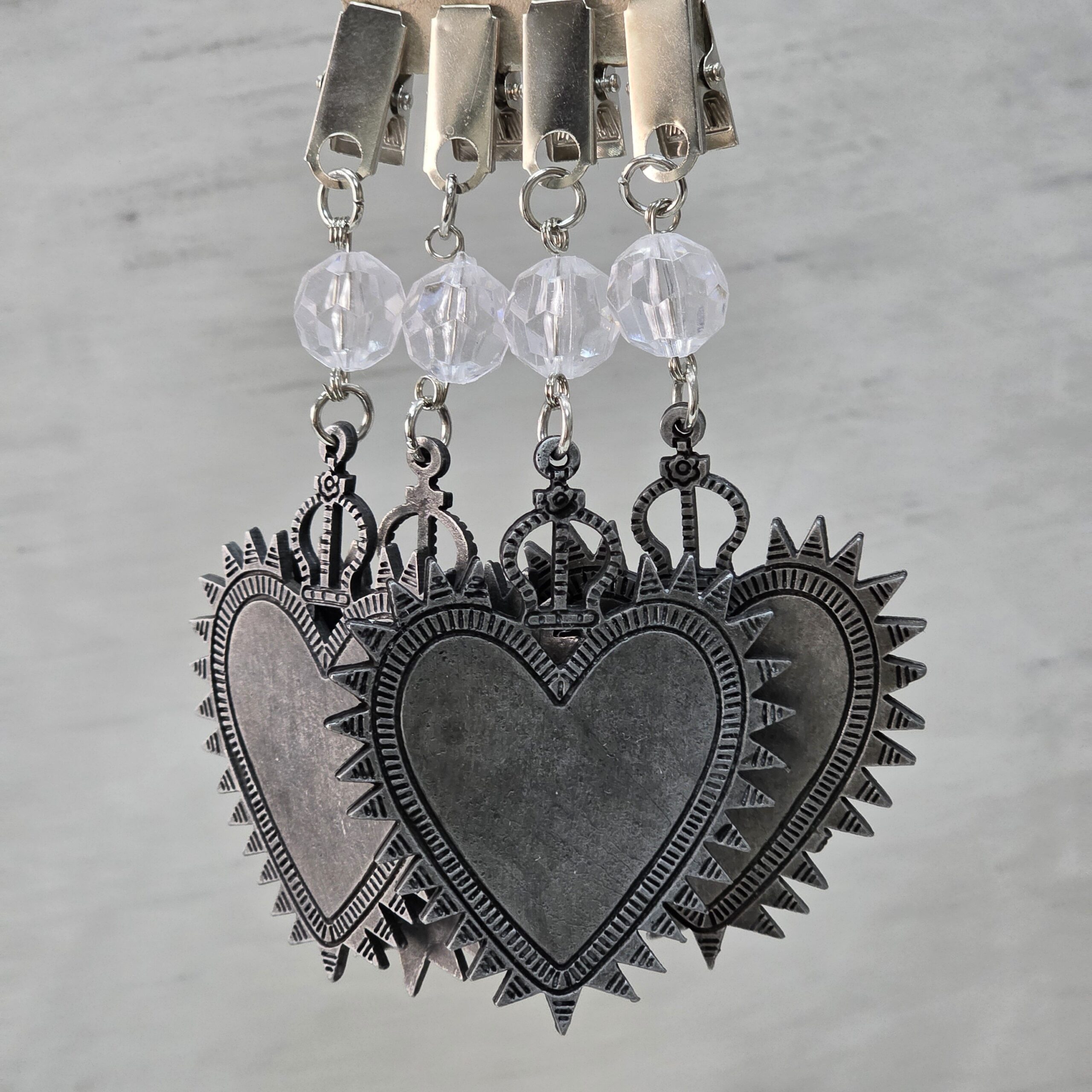 PACK X 4 PESAS MANTEL CORAZON MILAGROSO METAL PLATA