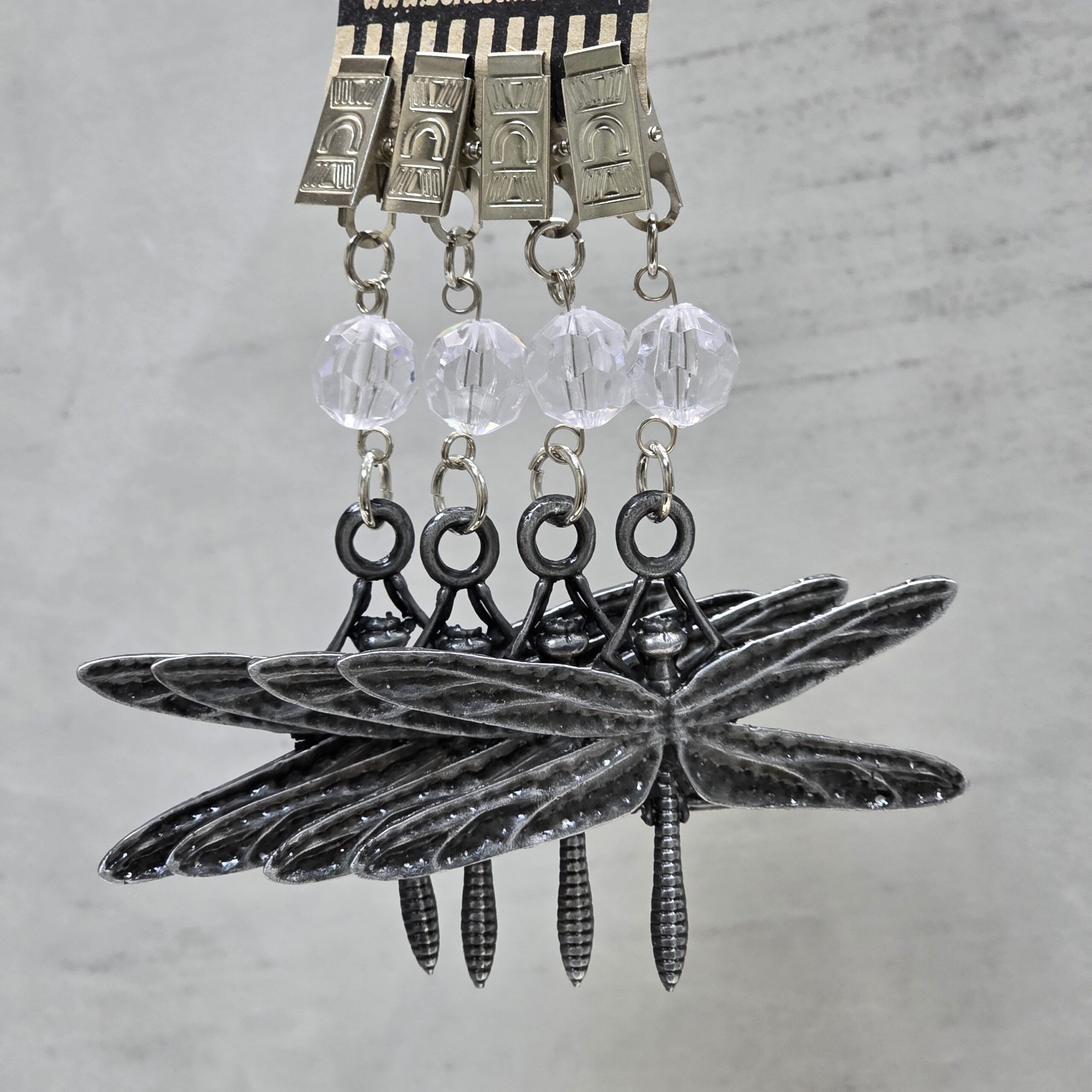 PACK X 4 PESAS MANTEL LIBELULA METAL PLATA