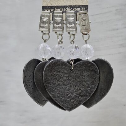 PACK X 4 PESAS MANTEL CORAZON  METAL PLATA