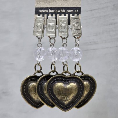 PACK X 4 PESAS MANTEL CORAZON  METAL BRONCE