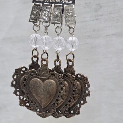 PACK X 4 PESAS MANTEL CORAZON MEXICANO METAL BRONCE