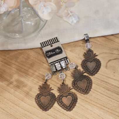 PESAS DE MANTEL CORAZÓN EN LLAMAS BRONCE X 4 UNIDADES