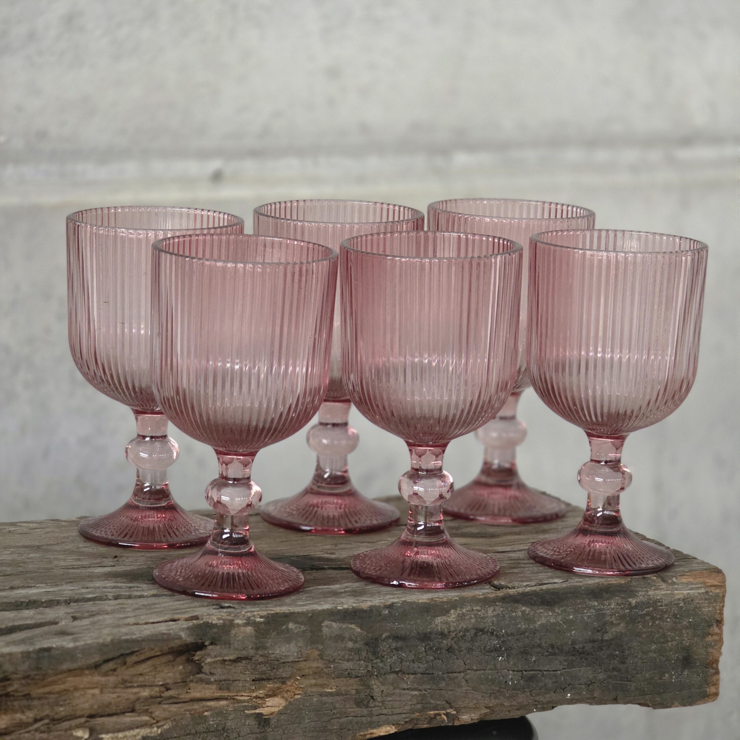 SET X 6 COPAS DE VIDRIO LABRADO RAYAS MALVA 380 ML