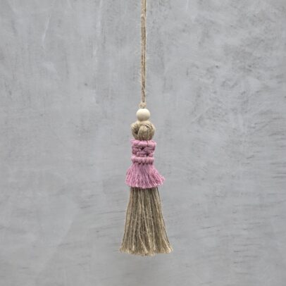 Puertero Macrame Algodon / Yute Rosa
