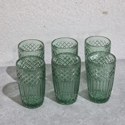 Vasos de vidrios Labrados Verde CAJA X6 UNIDADES