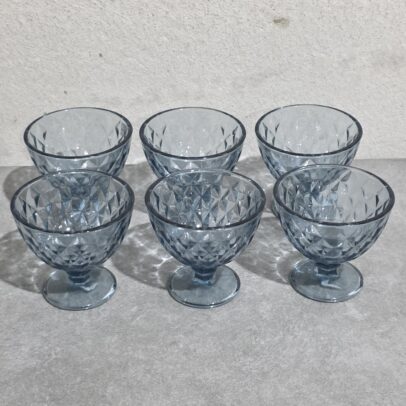 SET X 6 COMPOTERAS DE VIDRIO LABRADAS AZUL