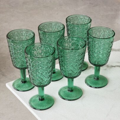 COPA DE VIDRIO LABRADA VERDE X 6 UNIDADES.