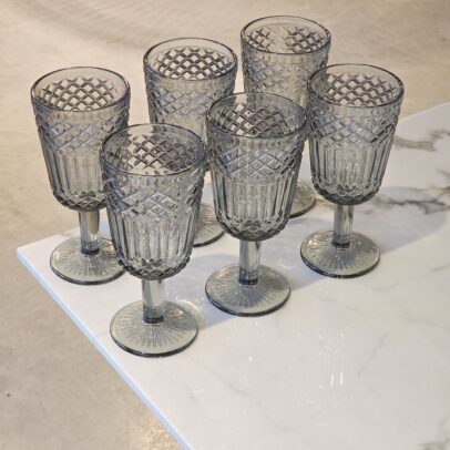 COPA DE VIDRIO LABRADA GRIS X 6 UNIDADES.