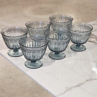 SET X 6 COMPOTERAS LABRADAS AZUL
