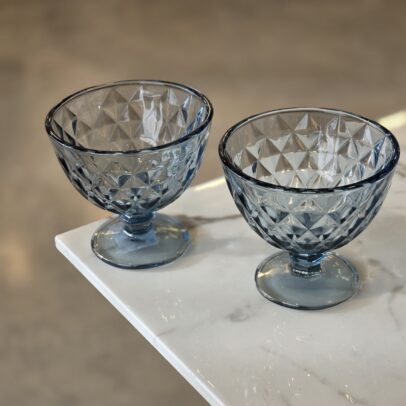 SET X 6 COMPOTERAS DE VIDRIO LABRADAS AZUL