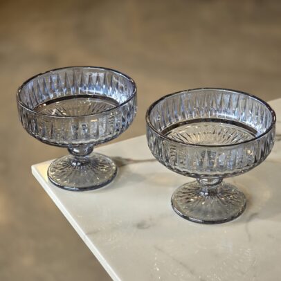 SET X 6 COMPOTERAS DE VIDRIO LABRADAS GRIS 10*12CM (18-19)
