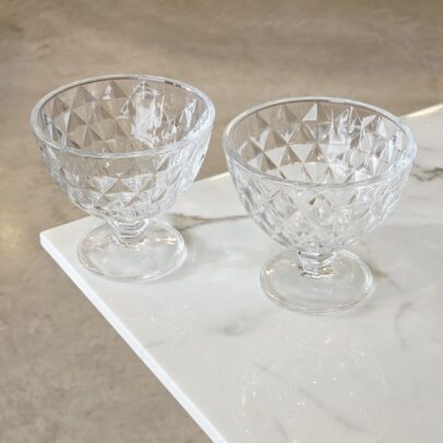 SET X 6 COMPOTERAS DE VIDRIO LABRADAS TRANSPARENTE