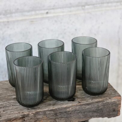 SET X 6 VASOS DE VIDRIO LABRADO VERDE 430ML