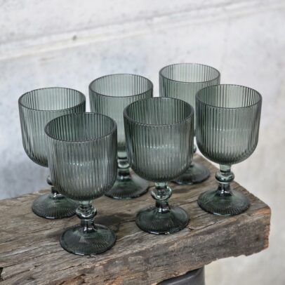 SET X 6 COPAS DE VIDRIO LABRADO VERDE 380ML