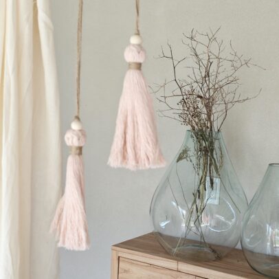 Puertero Macrame Algodon Rosa bebe