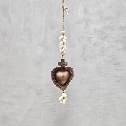 COLGANTE DE METAL CORAZON MEXICANO COBRE/BUZIOS