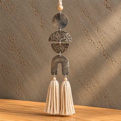 COLGANTE METAL TRIBAL PLATA/HILO NATURAL