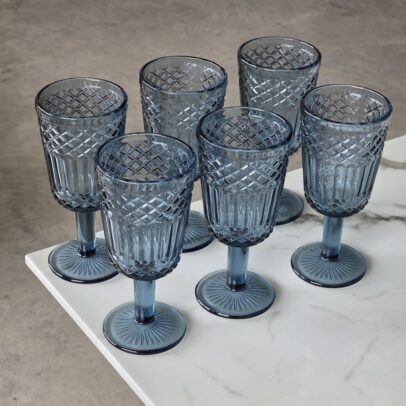 COPA DE VIDRIO LABRADA AZUL X 6 UNIDADES.
