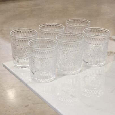 SET X 6 VASOS LABRADOS TRANSPARENTES 300ML (HE 03)