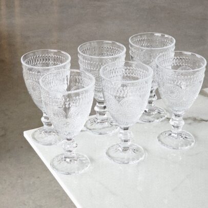 COPA DE VIDRIO LABRADA TRANSPARENTE X 6 UNIDADES.