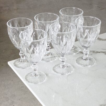 COPA DE VIDRIO LABRADA TRANSPARENTE X 6 UNIDADES.