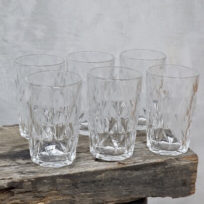 SET X 6 VASOS DE VIDRIO ROMBOS TRANSP 400 ML