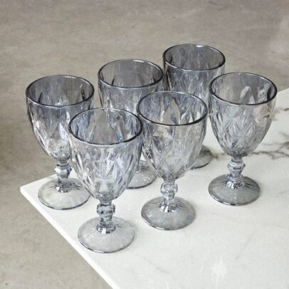 COPA DE VIDRIO LABRADA GRIS X 6 UNIDADES.