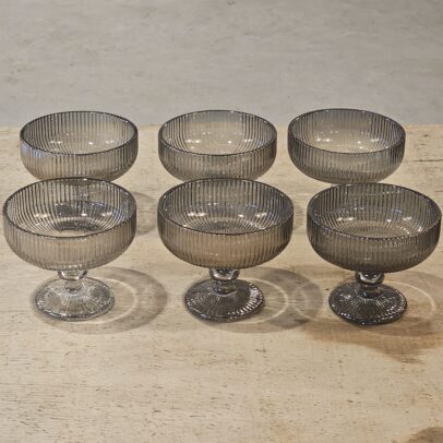 SET X 6 COMPOTERAS DE VIDRIO LABRADAS GRIS 10*12CM (15-3-4)