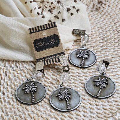 PESAS DE METAL MEDALLA PALMERA PLATA X 4 UNIDADES