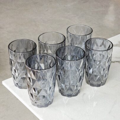 Vaso de Vidrio Labrado Rombo Gris x6 unidades (EMC27-8-1)