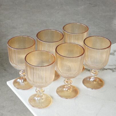 SET X 6 COPAS LABRADAS RAYAS AMBAR 16*8.5 CM (17-1-3)