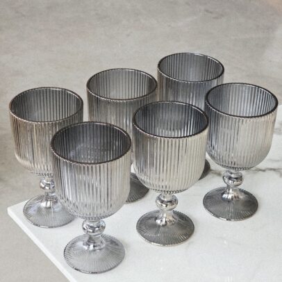 COPA DE VIDRIO LABRADA GRIS 8.5*16 X 6 UNIDADES. (17-1-4)