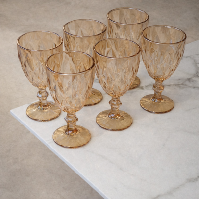 COPA DE VIDRIO LABRADA AMBAR 16.5*8.8 X 6 UNIDADES.(EMA15-1-1)