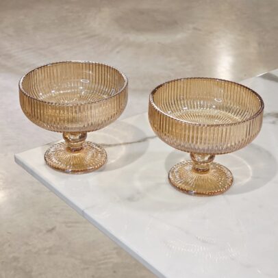 SET X 6 COMPOTERAS LABRADAS RAYAS AMBAR (15-3-3)