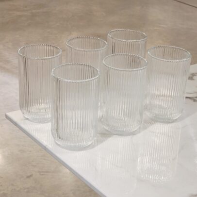 SET X 6 VASOS RAYAS LABRADOS TRANSPARENTES 430 ML