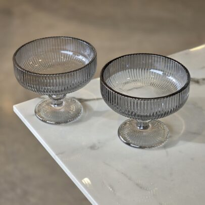 SET X 6 COMPOTERAS DE VIDRIO LABRADAS GRIS 10*12CM (15-3-4)