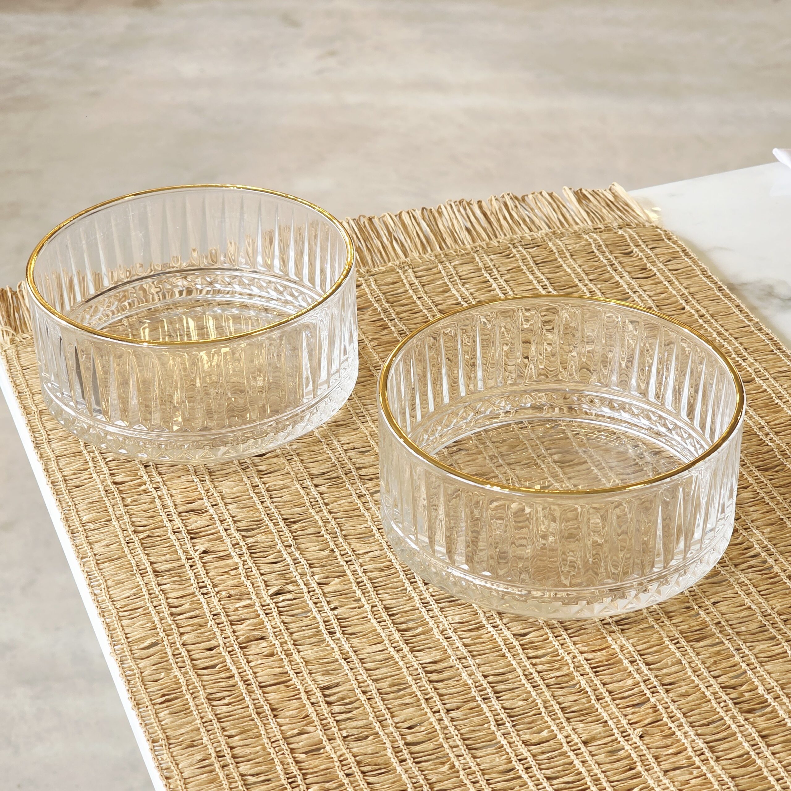 COPETINEROS LABRADOS TRANSPARENTE/BORDE DORADO 13*6 CM X 2 UNIDADES. (16-6-1)