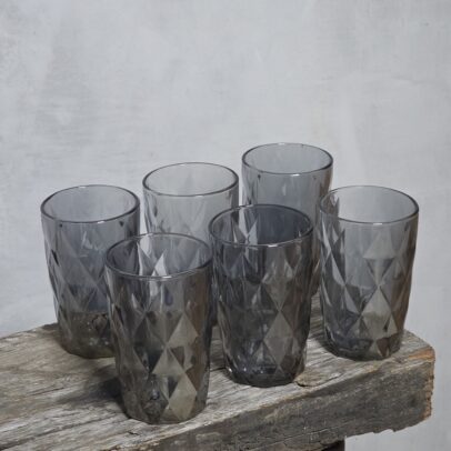 SET X 6 VASOS ROMBO DE VIDRIO GRIS 400 ML