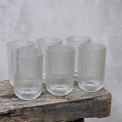 SET X 6 VASOS DE VIDRIO LABRADOS TRANSP 430 ML