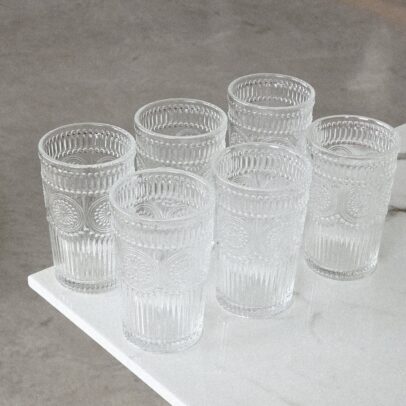 Vaso de Vidrio Labrada Transparente 7.8cm*12.5cm 350MM x6 unidades(HE 18)