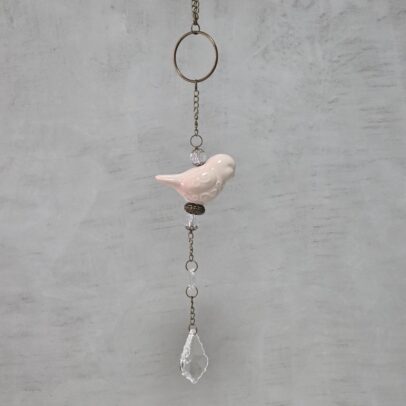 COLGANTE TIRA PAJARITO ROSA CON CAIREL DE VIDRIO