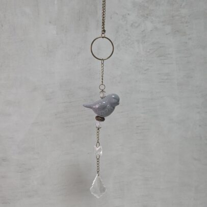 COLGANTE TIRA PAJARITO GRIS CON CAIREL DE VIDRIO