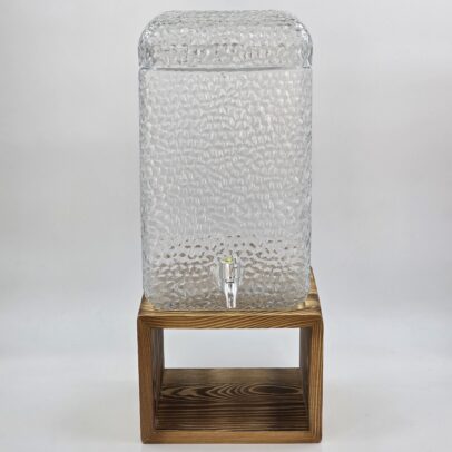 DISPENSER  C/TAPA DE VIDRIO CUADRADO Y BASE DE MADERA PINO X 8000 ML