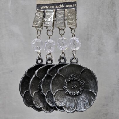 PACK X 4 PESAS DE MANTEL FLOR ZOE METAL PLATA