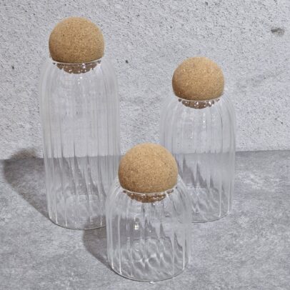 FRASCO DE VIDRIO X 3 UNIDADES TAPA DE CORCHO 9*20 CM/ 9*15 CM/ 9*10 CM( EMA 19-04)
