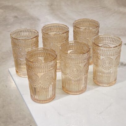 SET X 6 VASOS LABRADOS AMBAR Vaso de Vidrio 385ML