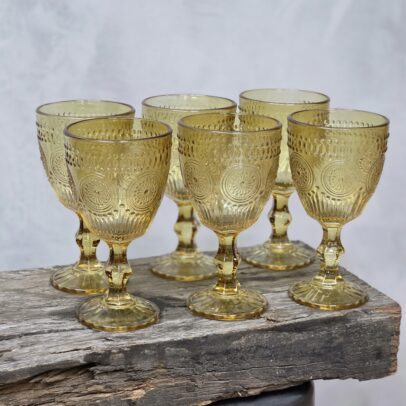 SET X 6 COPAS DE VIDRIO LABRADO AMBAR 320 ML