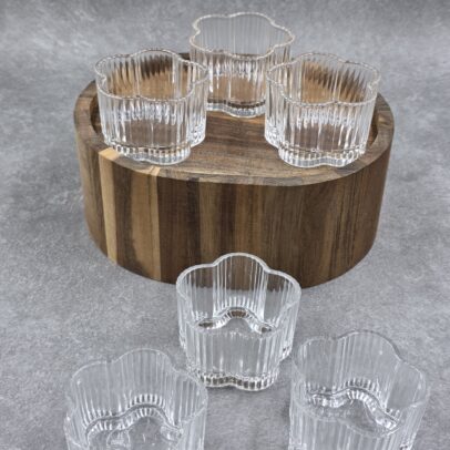 SET COPETINERO FLOR TRANSPARENTE 7.7*7.2*5CM 130 ML CHICO X6 UNIDADES.(HE 11)