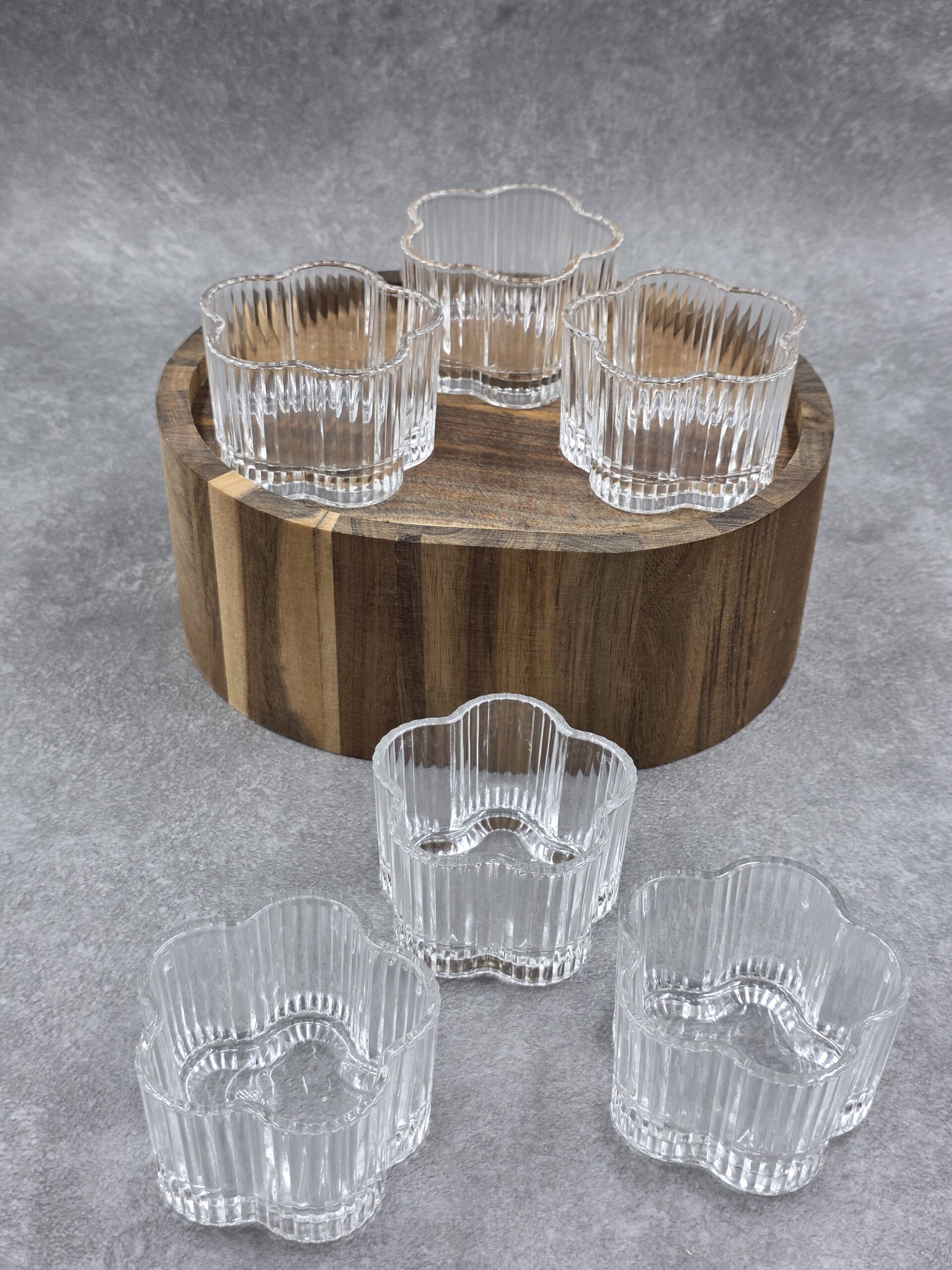 SET COPETINERO FLOR TRANSPARENTE 7.7*7.2*5CM 130 ML CHICO X6 UNIDADES.(HE 11)